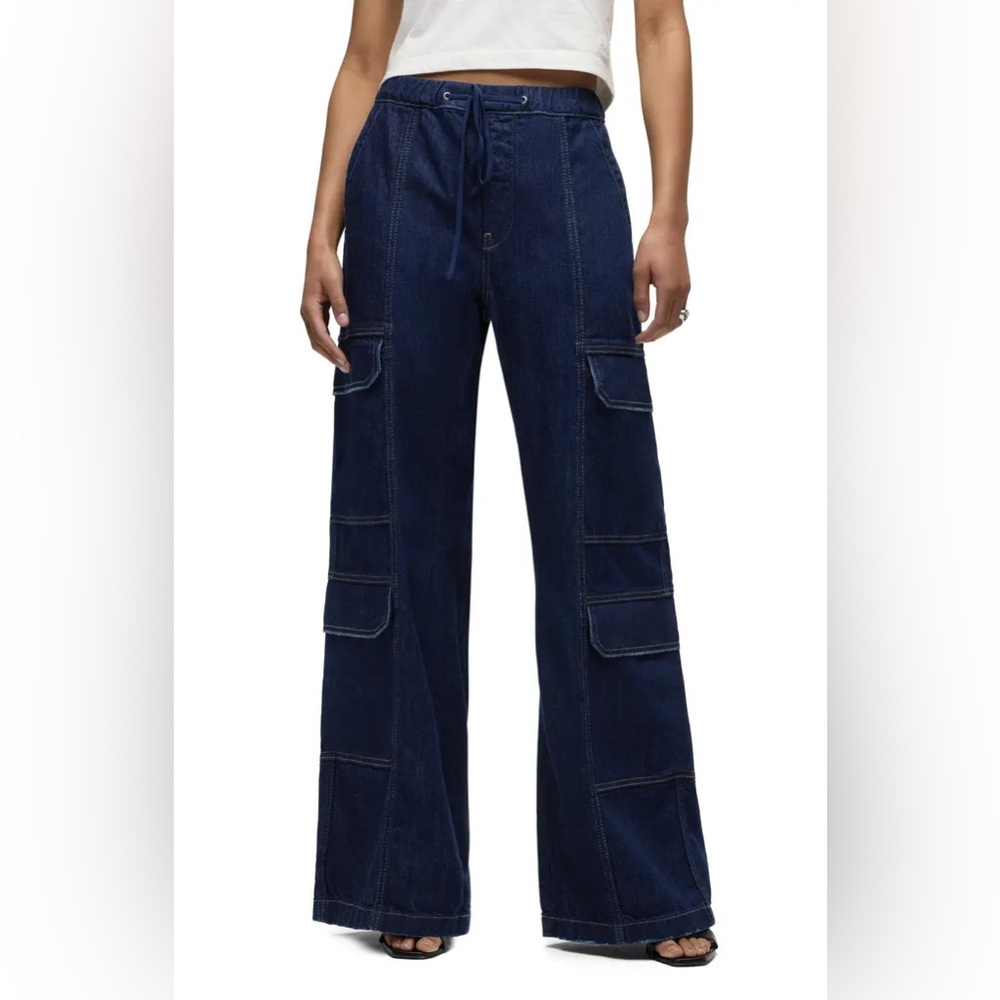 NWT Hudson Jeans Drawcord Wide Leg Cargo Parachute Jeans. Size Large
